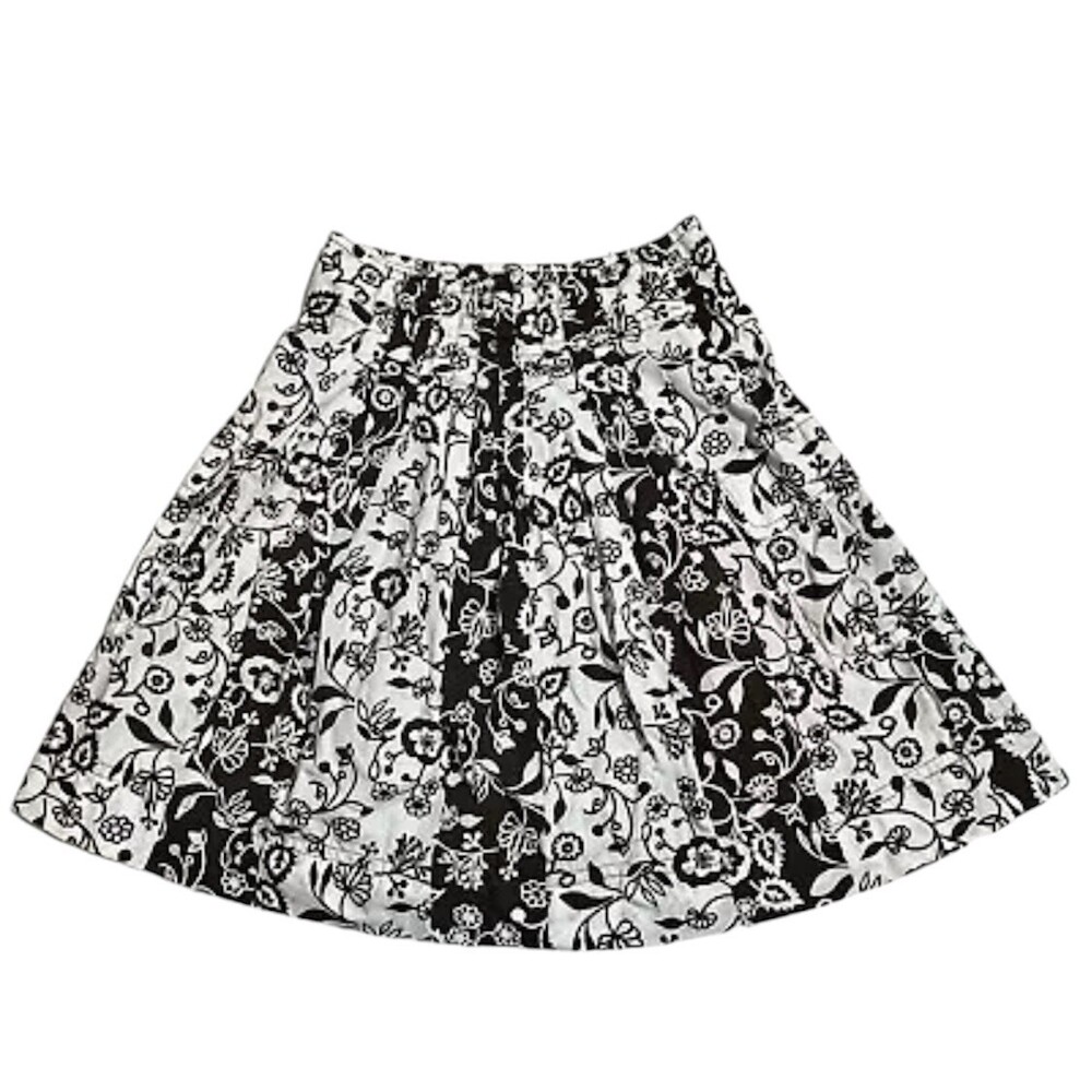 Ann Taylor Loft Skirt Womens 4 Brown White Floral Flare Zip Pocket BOHO